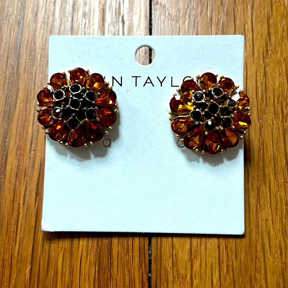 Ann Taylor Burnt Orange rhinestone earrings NWOT